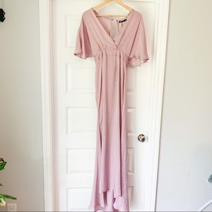 Nasty Gal Lilac Cape Sleeve Satin Maxi Dress NWT 6